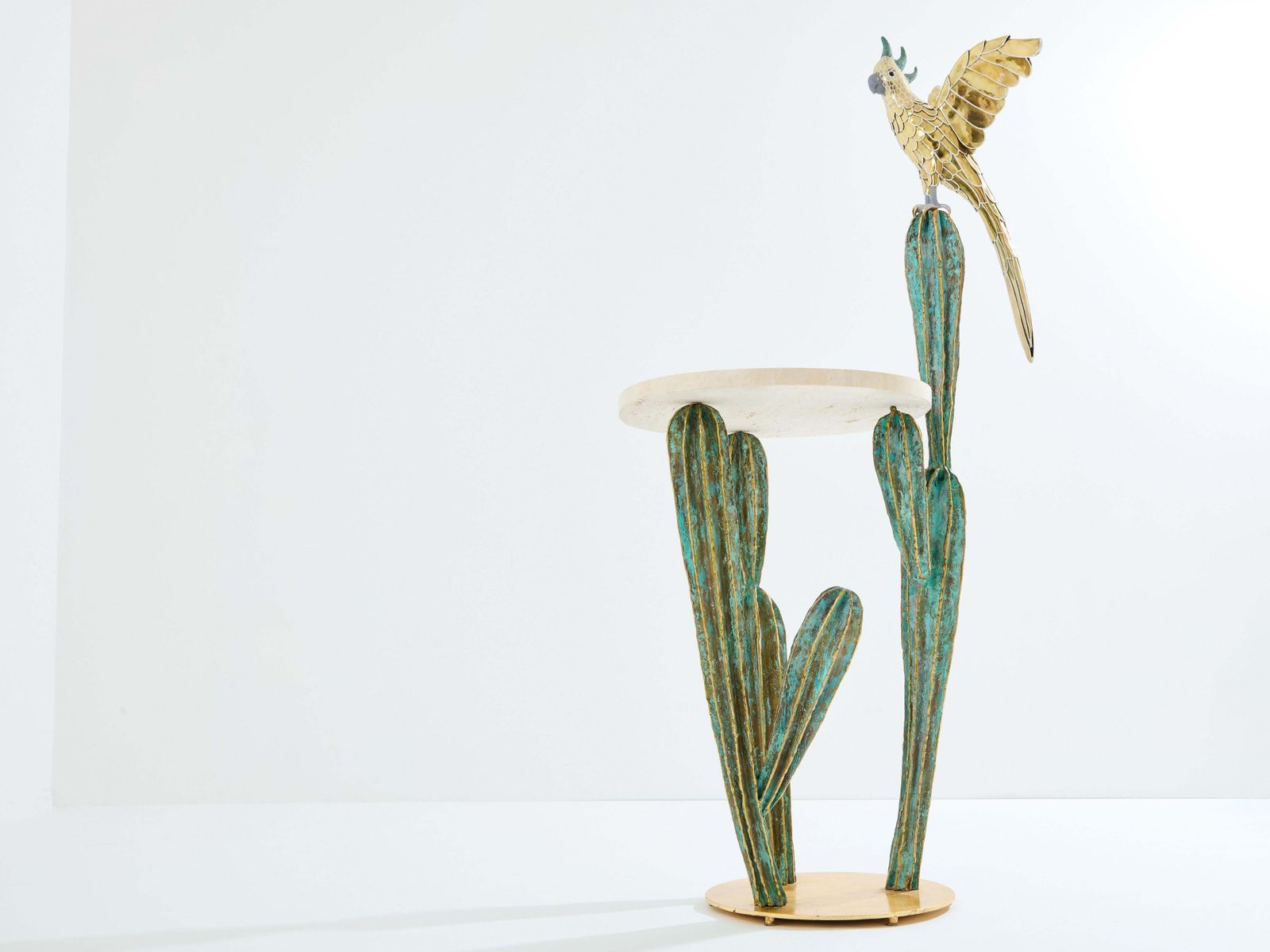 Alain Chervet Brass Bronze Cactus Parrot Console Table 1989 photo furniture