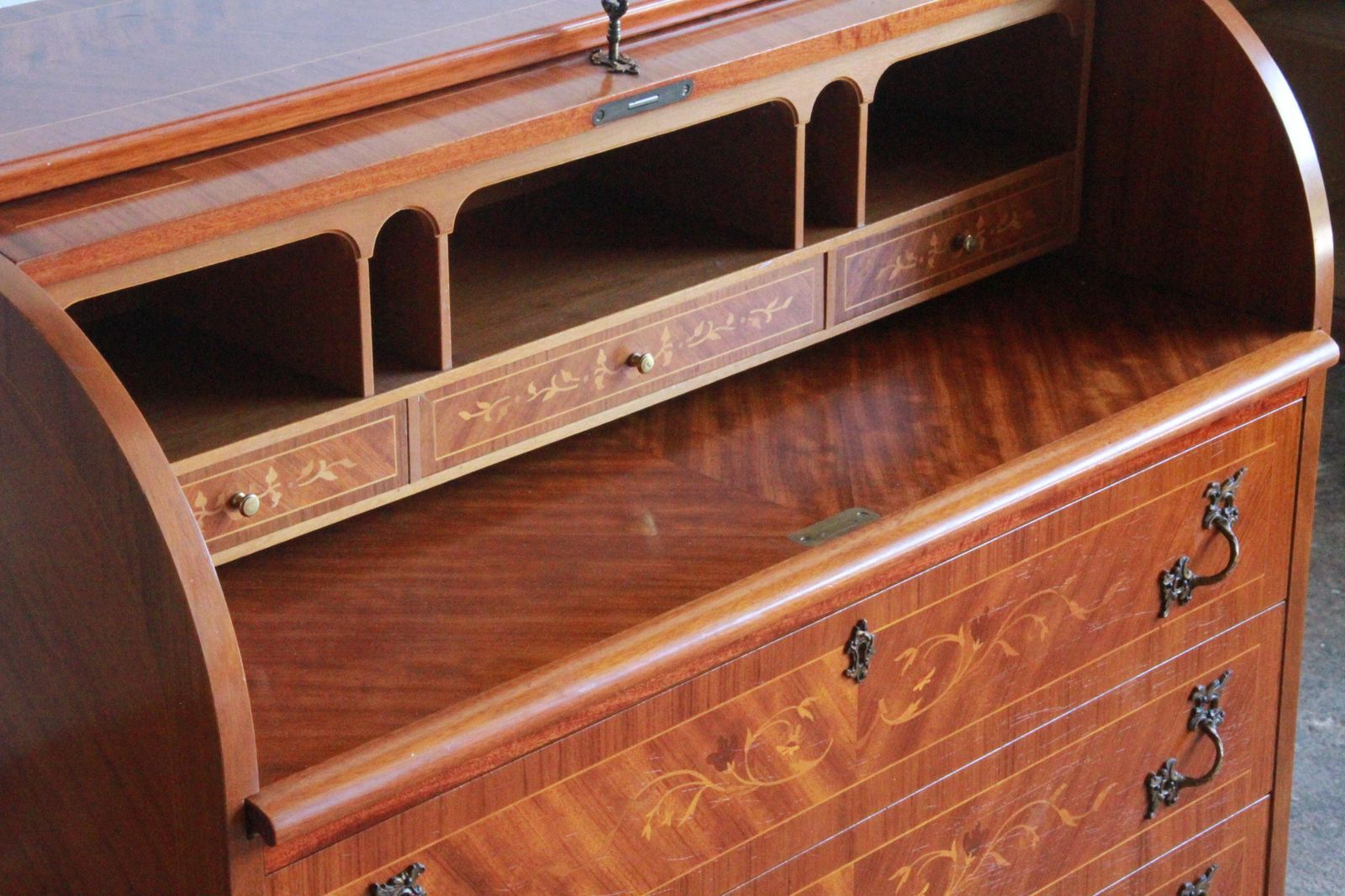 Danish Edmund Jørgensen Mid 20th Century Secretary Marquetry Cylinder Des photo 1380.0