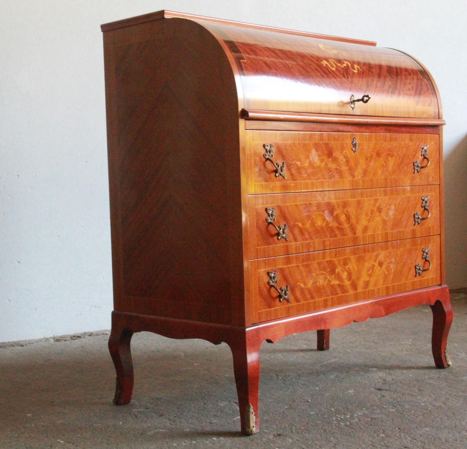 photo vinterior Danish Edmund Jørgensen Mid 20th Century Secretary Marquetry Cylinder Des