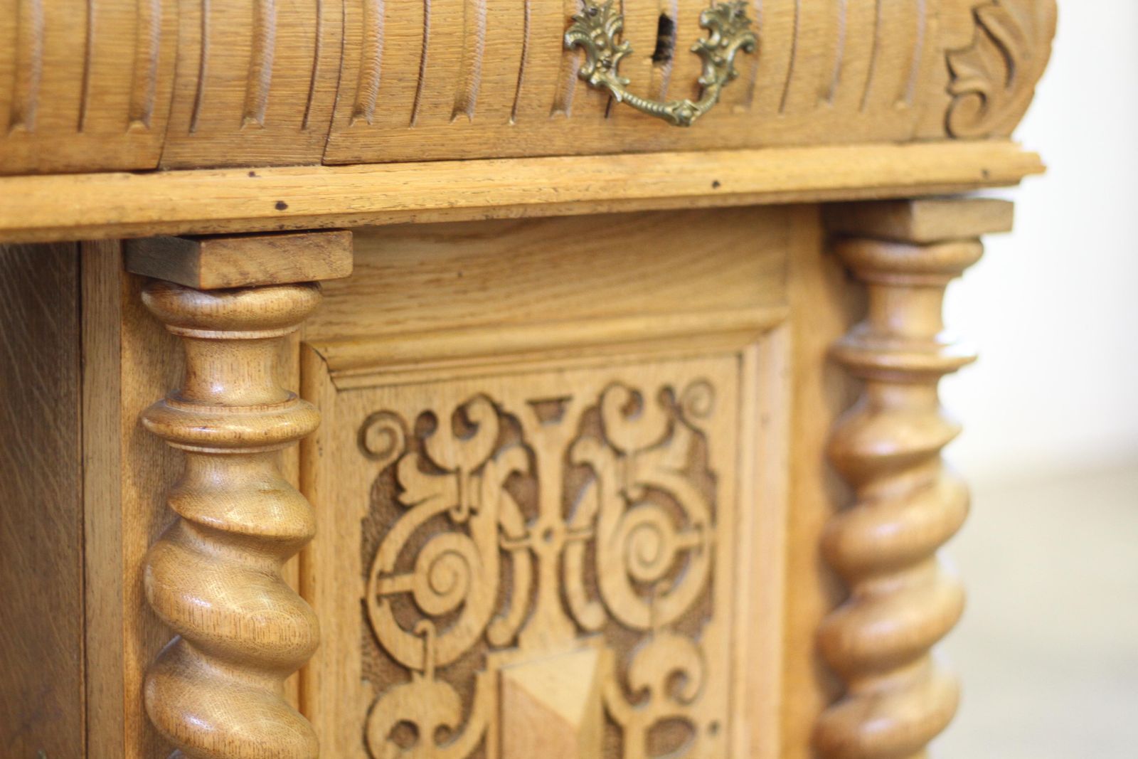 Handcrafted 1960s Danish Oak Desk, Deep Patina, Sculptural Mid Century Design photo buy