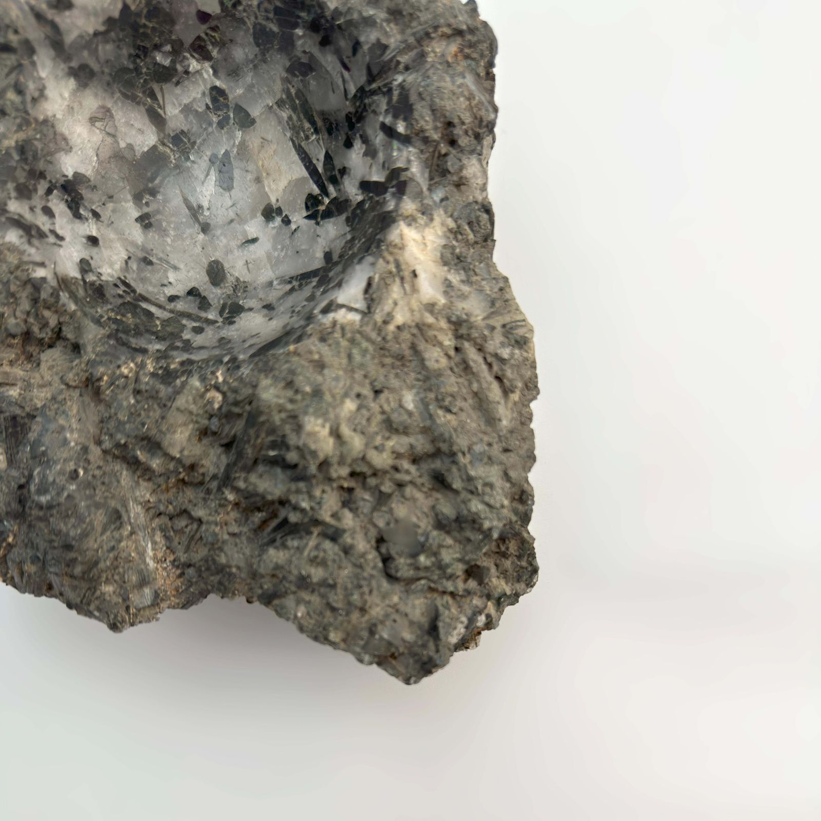 Raw Quartz Crystal Bowl With Black Tourmaline Inclusions, Brazil photo furniture
