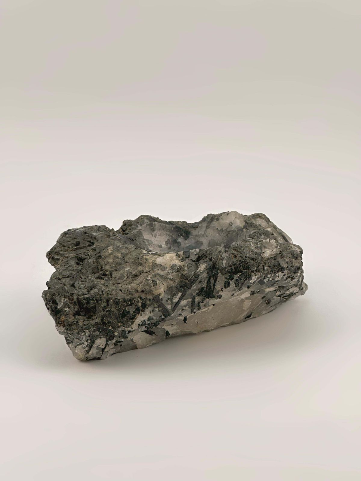 Raw Quartz Crystal Bowl With Black Tourmaline Inclusions, Brazil photo vintage