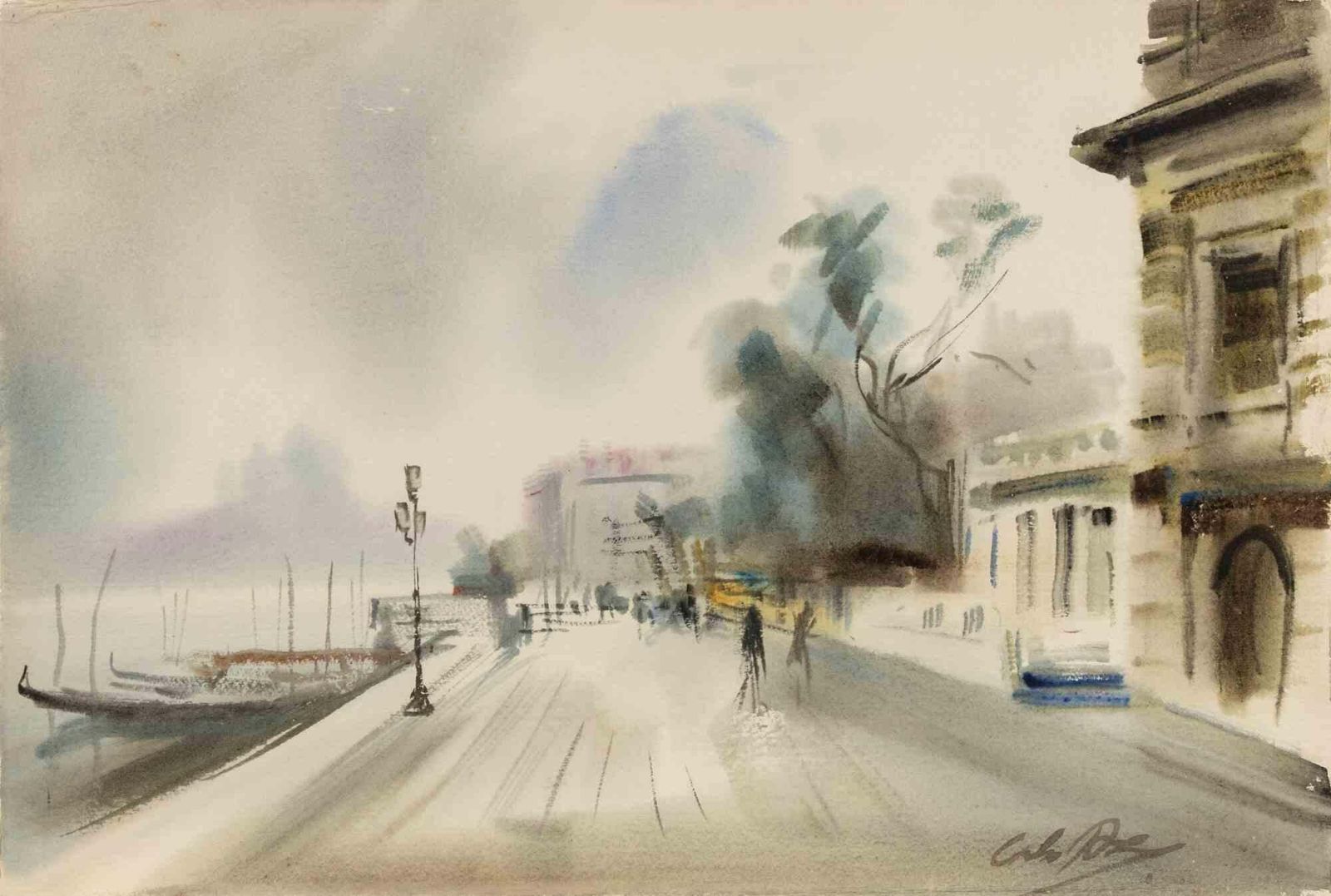 Carlo Ravagnanview Of Riva Schiavoni, Venice   Drawing By Carlo Ravagnan   1970s1970s