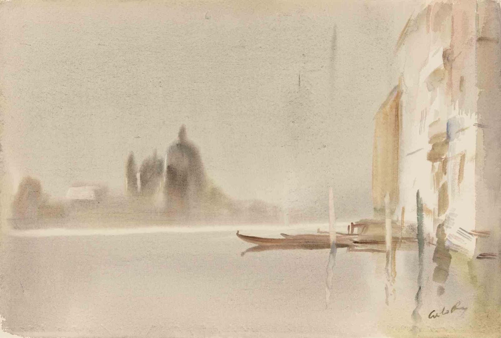 Carlo Ravagnanview Of Traghetto Salute, Venice   Drawing By Carlo Ravagnan   1970s1970s