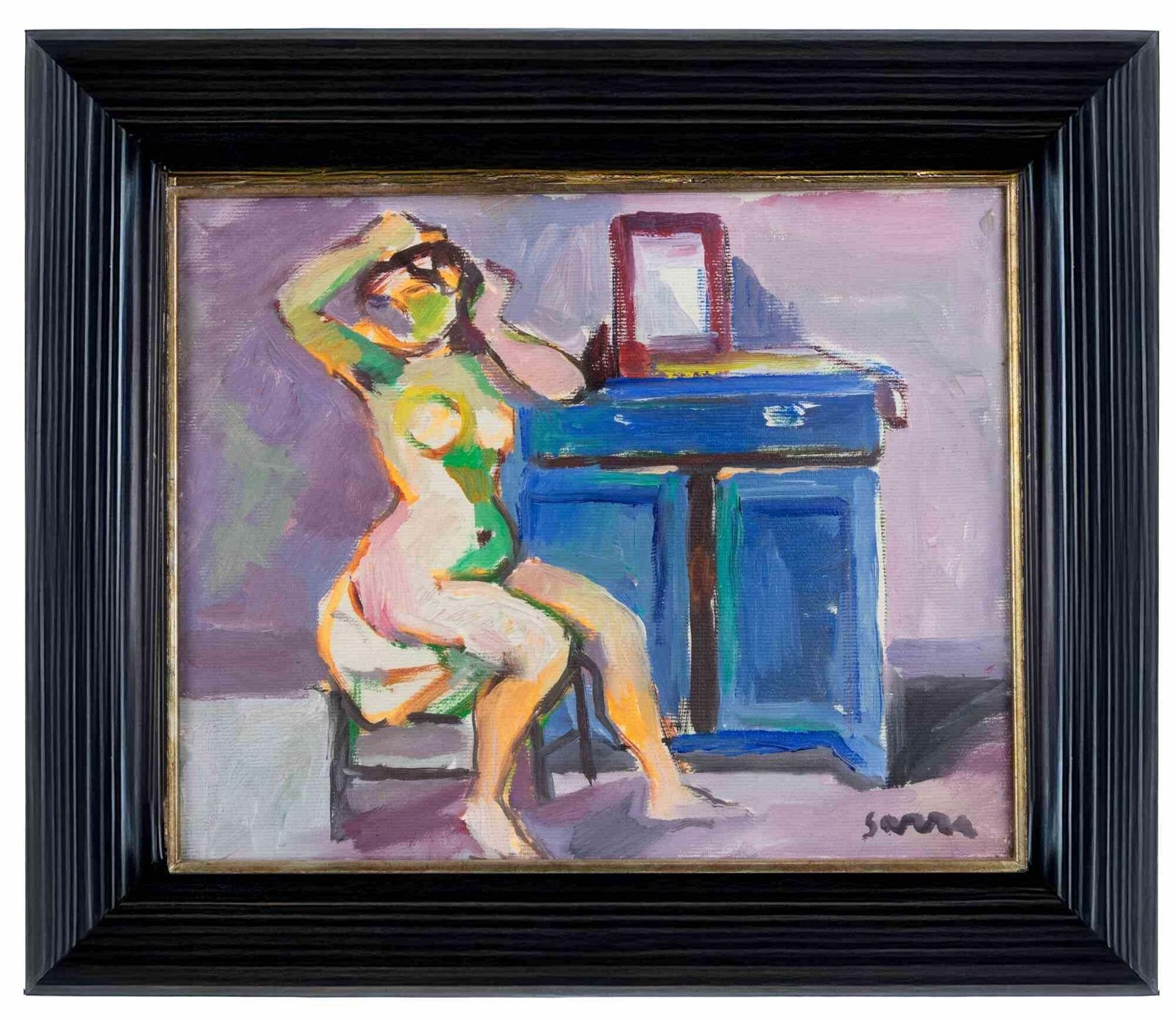 Manlio Sarranude Of Woman   Paint By Manlio Sarra   Mid 20th Centurymid 20th Century photo furniture