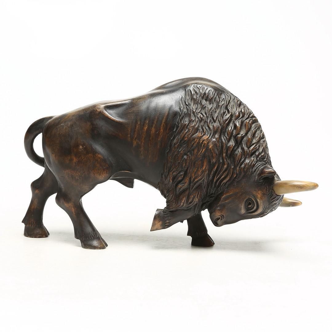 Art Deco Rare Wooden Ox Sculpture From 1932 photo furniture