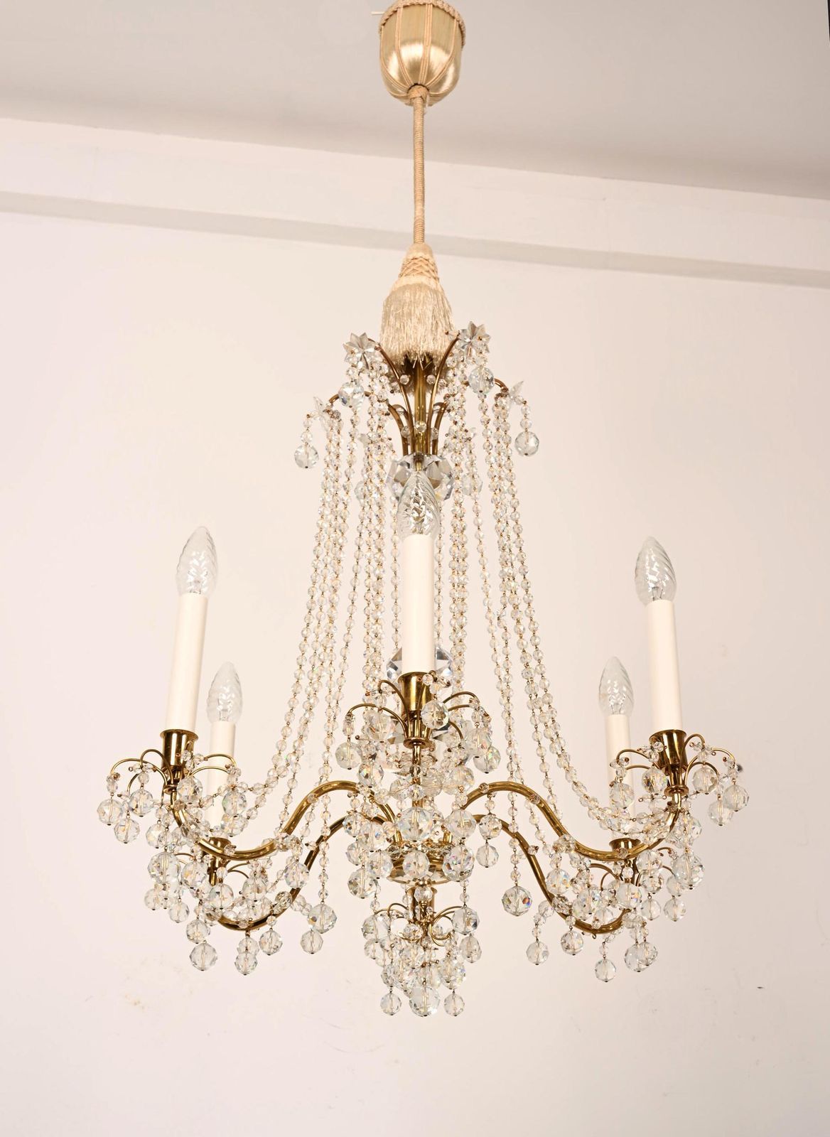 Brass Cat Crystal Chandelier By J.L Lobmeyr photo for sale