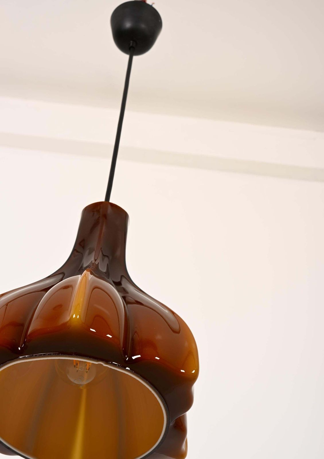 Paill & Putzler Lotus Shaped Midcentury Glass Pendant photo for sale