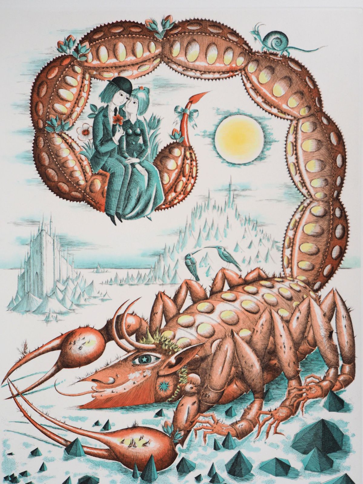 Raymond Peynetastrology   Zodiac : Scorpions   Original Etching Handsigned In Pencil, 19791979 photo for sale