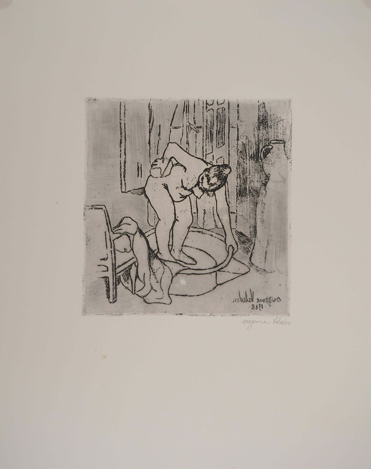 Suzanne Valadonyoung Woman Sponging Herself   Original Etching Signed (Petrides #E12)1932 photo furniture