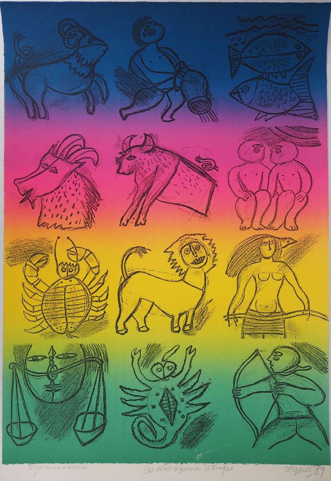 Corneilleastrology: The Twelve Signs Of The Zodiac   Original Handsigned Lithograph1989 photo furniture