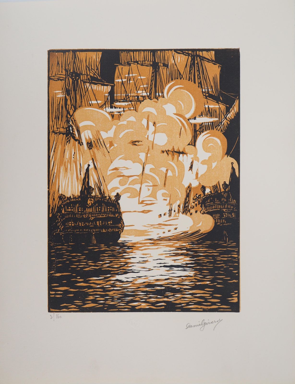 Daniel Girardnaval Combat : The Sailboats   Original Wooodcut, Handsigned And Numbered / 1601925