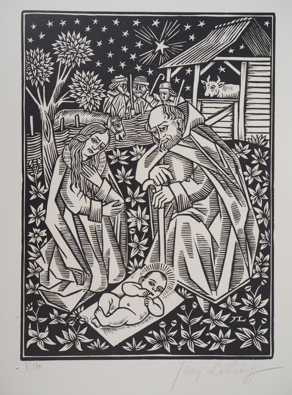 Jean Lebedeff Nativity With Donkey And Bull   Original Wooodcut, Handsigned & Numbered /1601926
