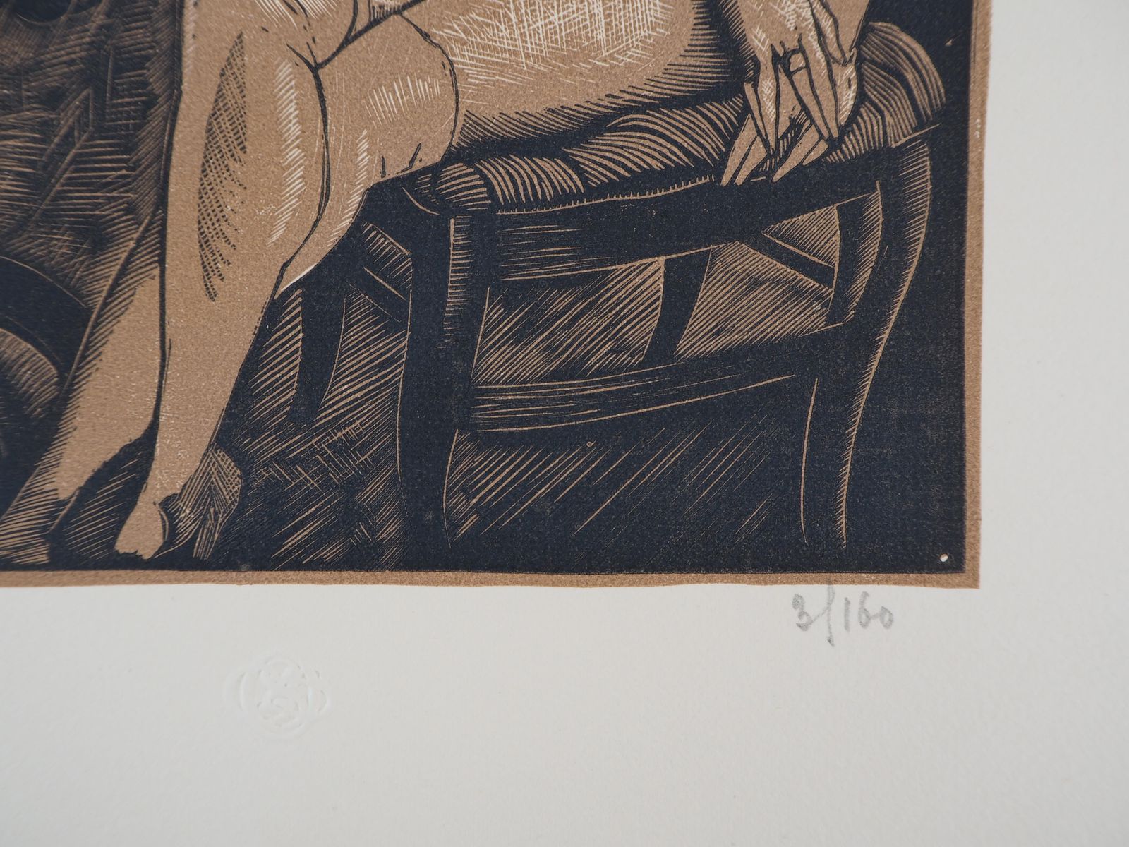 Fernand Simeon Nude Model Reading With Her Dog   Original Wooodcut, Handsigned & Numbered /1601925 photo vinterior