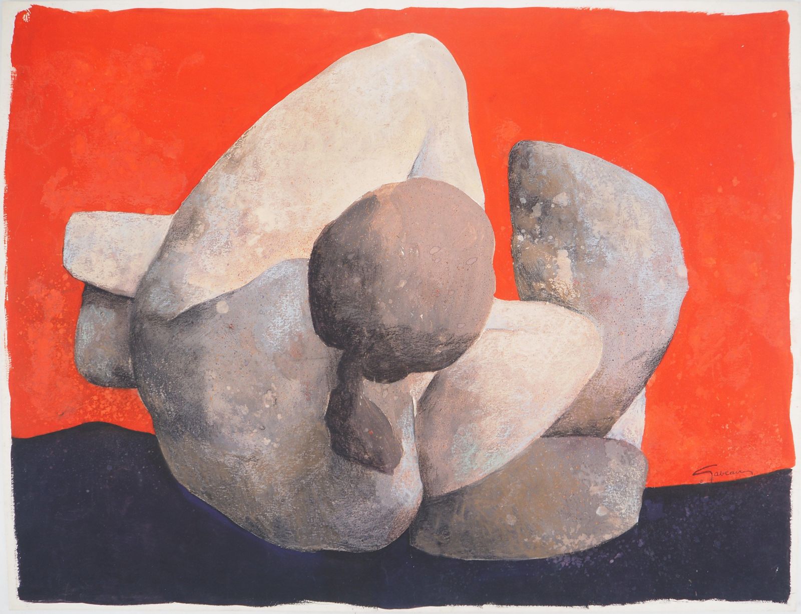 Claude Gaveausoft Rock : Sleeping Model On Red Background   Original Handsigned Painting photo for sale