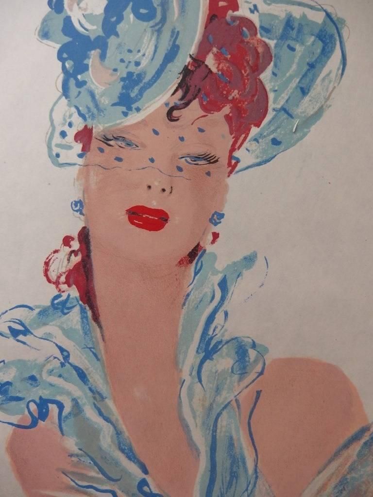 Jean Gabriel Domerguered Hair Girl With A Bibi Hat   Original Lithograph   Mourlot, 19561956 photo for sale