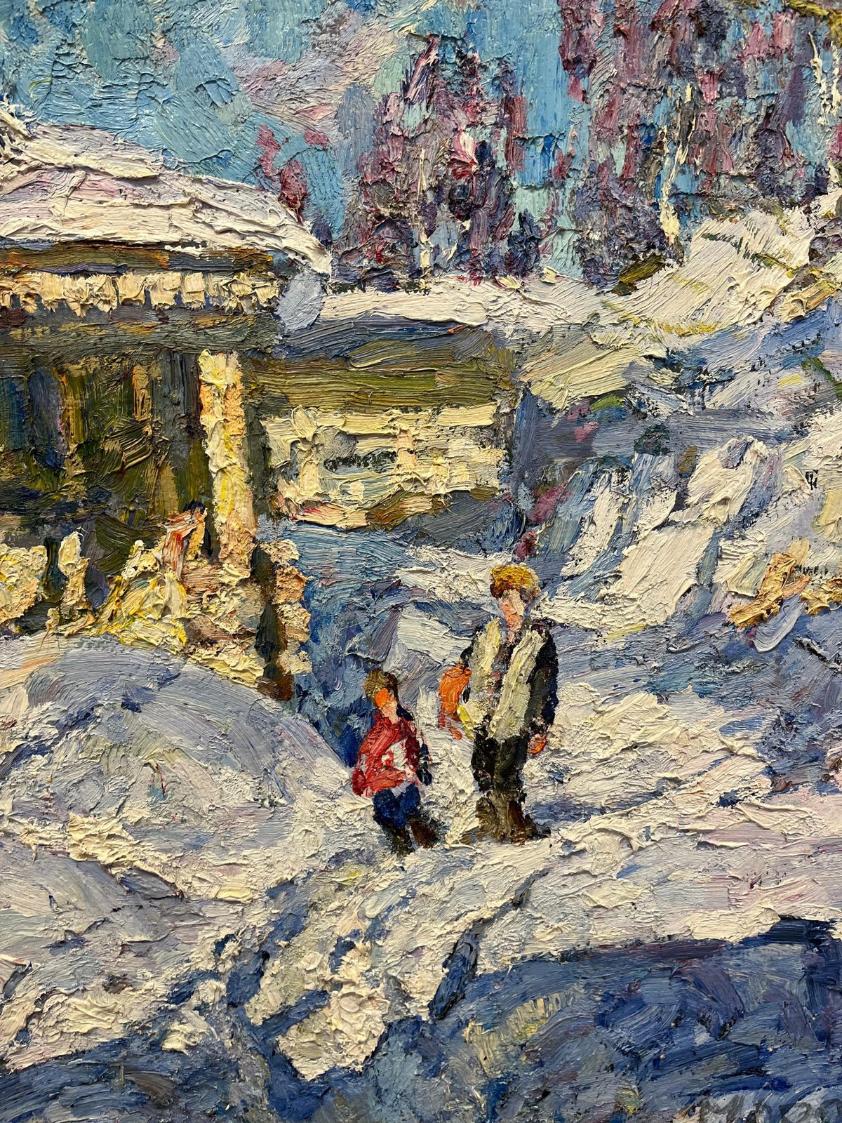 Georgij Moroz"March Sun" Russia, Mom And Son, Snow Oil Cm. 92 X 72  1998l1998 photo furniture