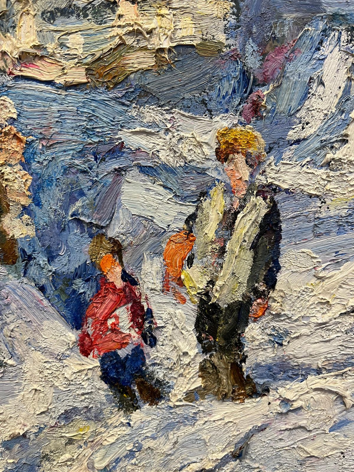 Georgij Moroz"March Sun" Russia, Mom And Son, Snow Oil Cm. 92 X 72  1998l1998 photo for sale