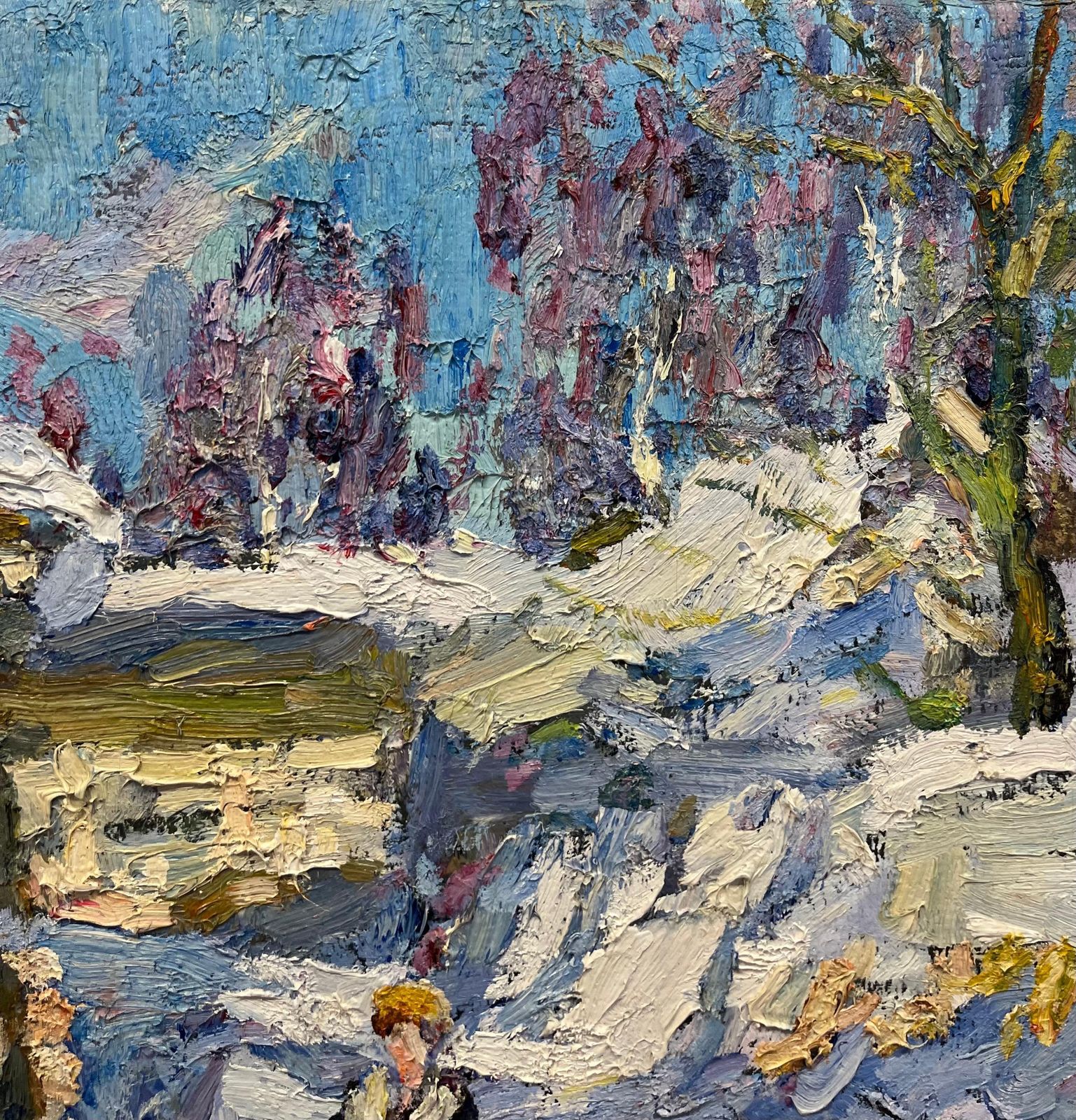 Georgij Moroz"March Sun" Russia, Mom And Son, Snow Oil Cm. 92 X 72  1998l1998 photo 8665.0