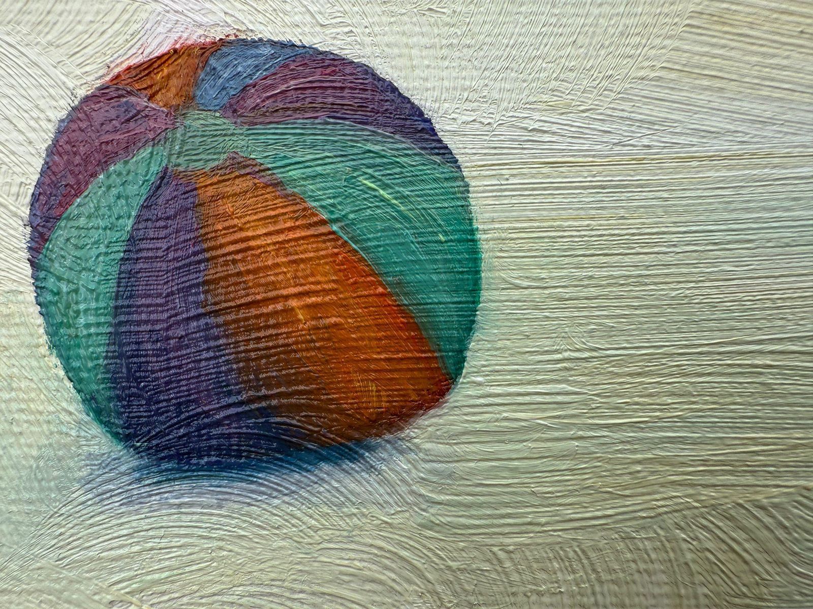 Bernadette Van Baarsen Blue And Yellow Beach Scene In Oil On Linen. 'Ballon De Plage No.1'2025 photo buy