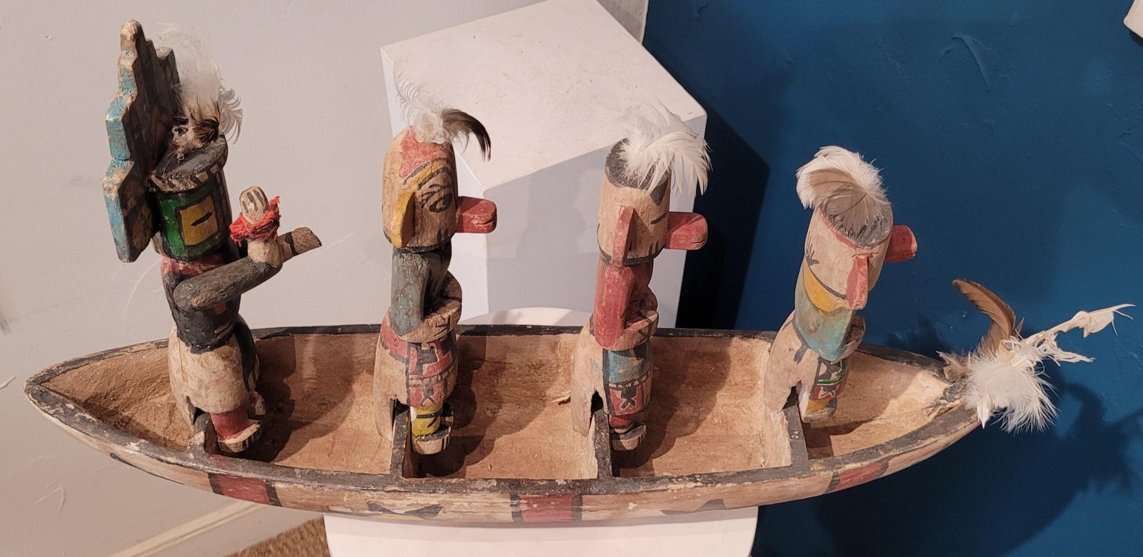 photo for sale Hopi Craftsmen, Group Of Four Native North American Hopi Katsina (Kachina) Dolls In Canoe..