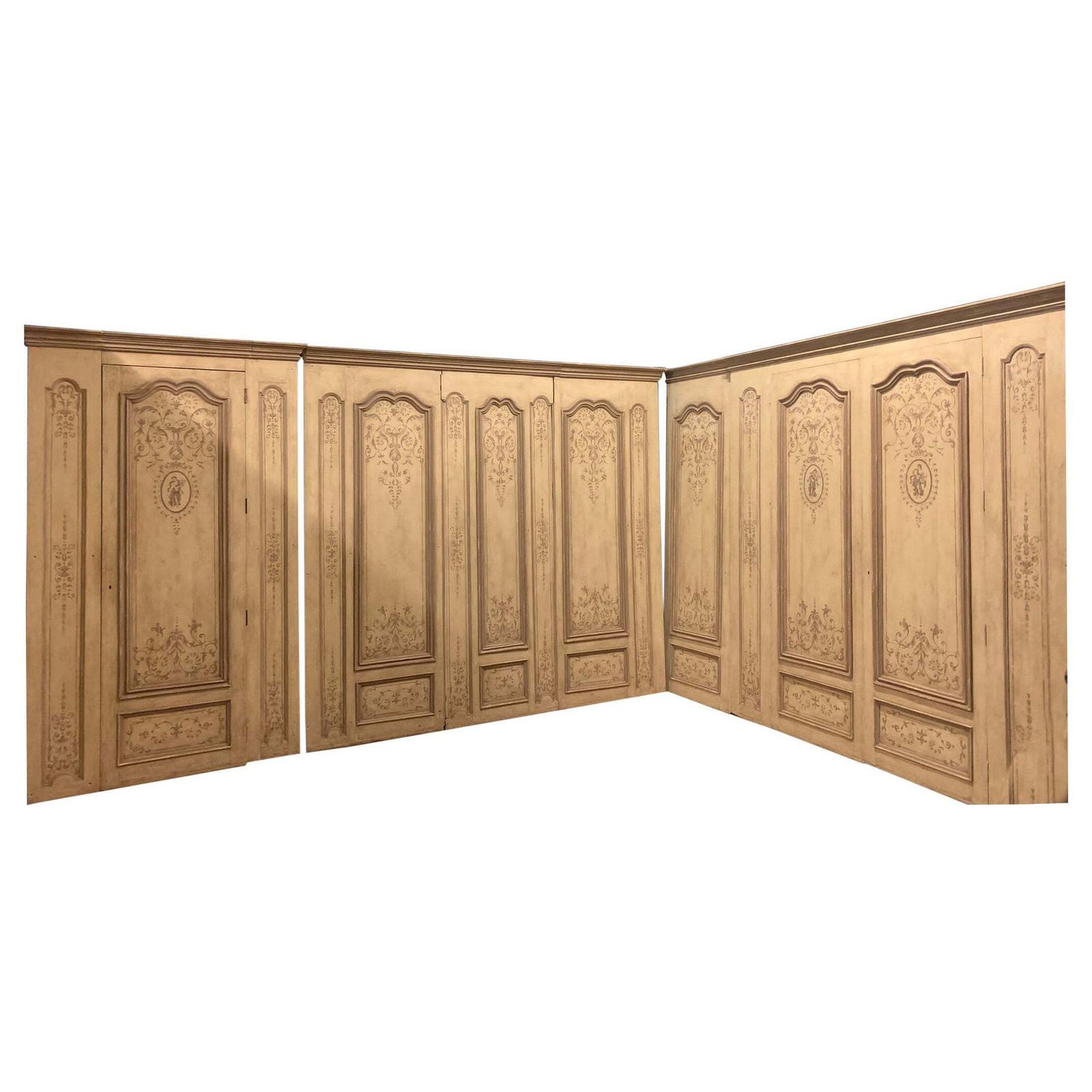 Lacquered Wood Wall Paneling Boiserie Complete With Two Doors, France