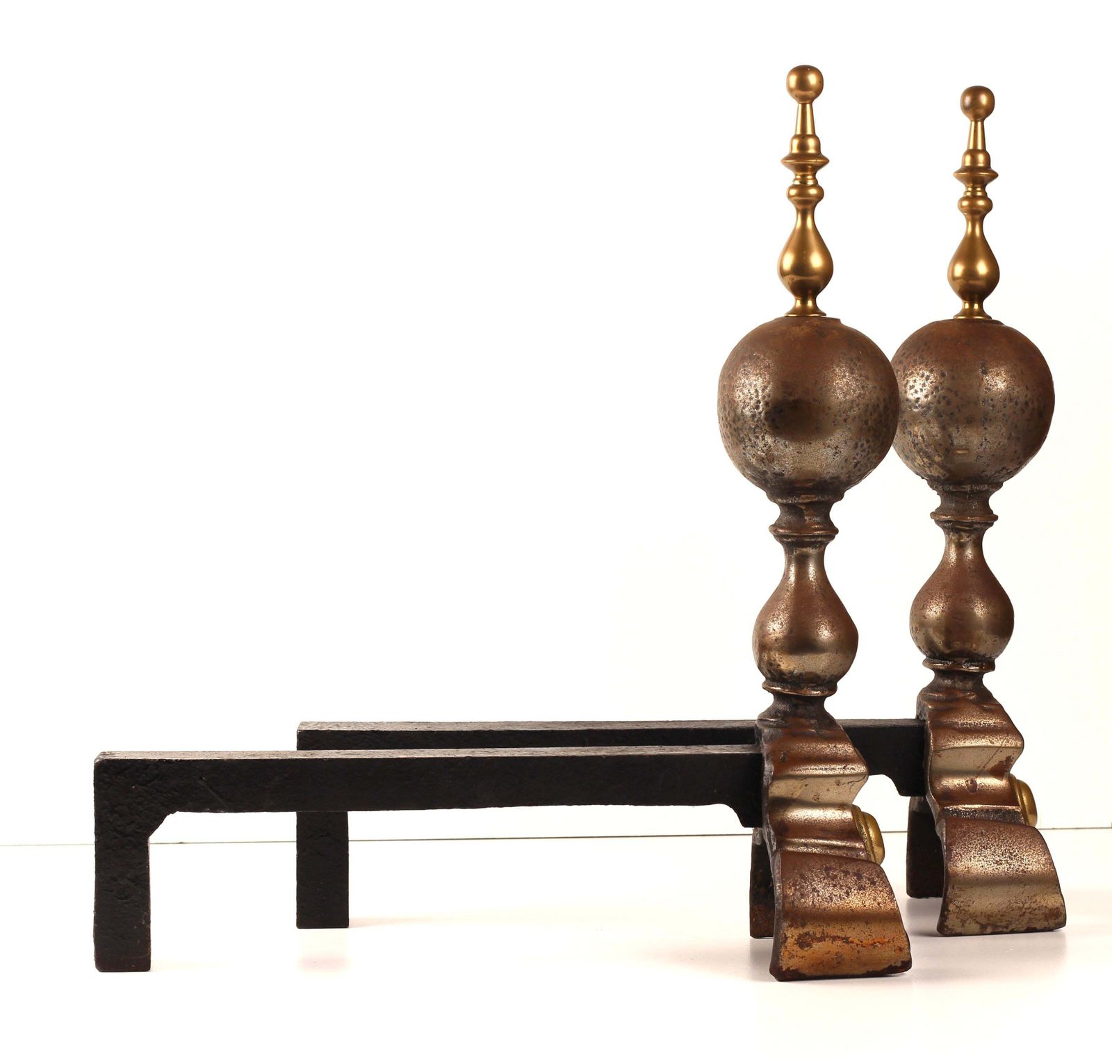 Victorian 19th Century Iron, Brass, And Steel Firedogs / Andirons photo vinterior