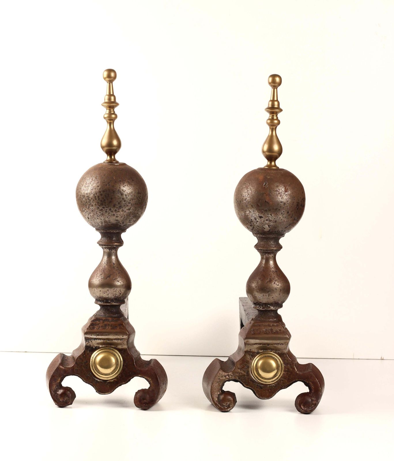 Victorian 19th Century Iron, Brass, And Steel Firedogs / Andirons photo vintage