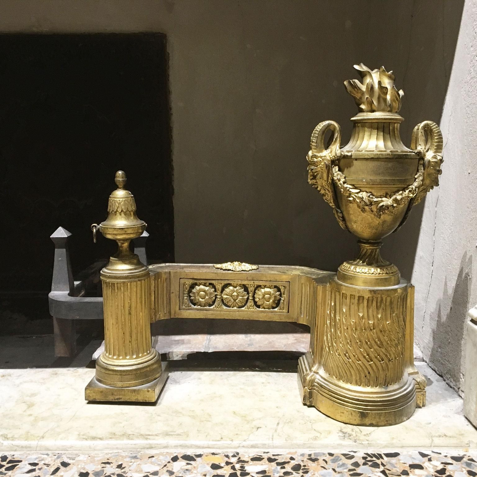France Mid 18th Century Pair Bronze And Iron Neoclassical Andirons photo 11507.0