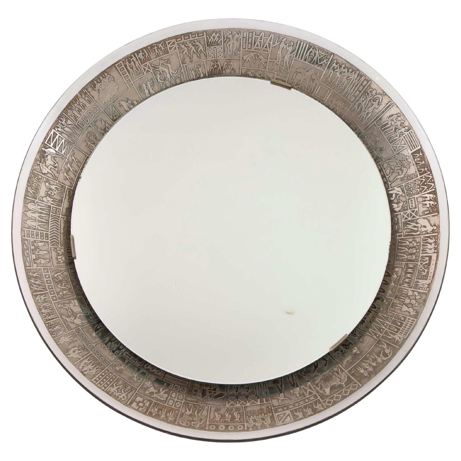 Round Italian Mid Century Relief Mirror Stylized Mythological Decoratiion 1970s