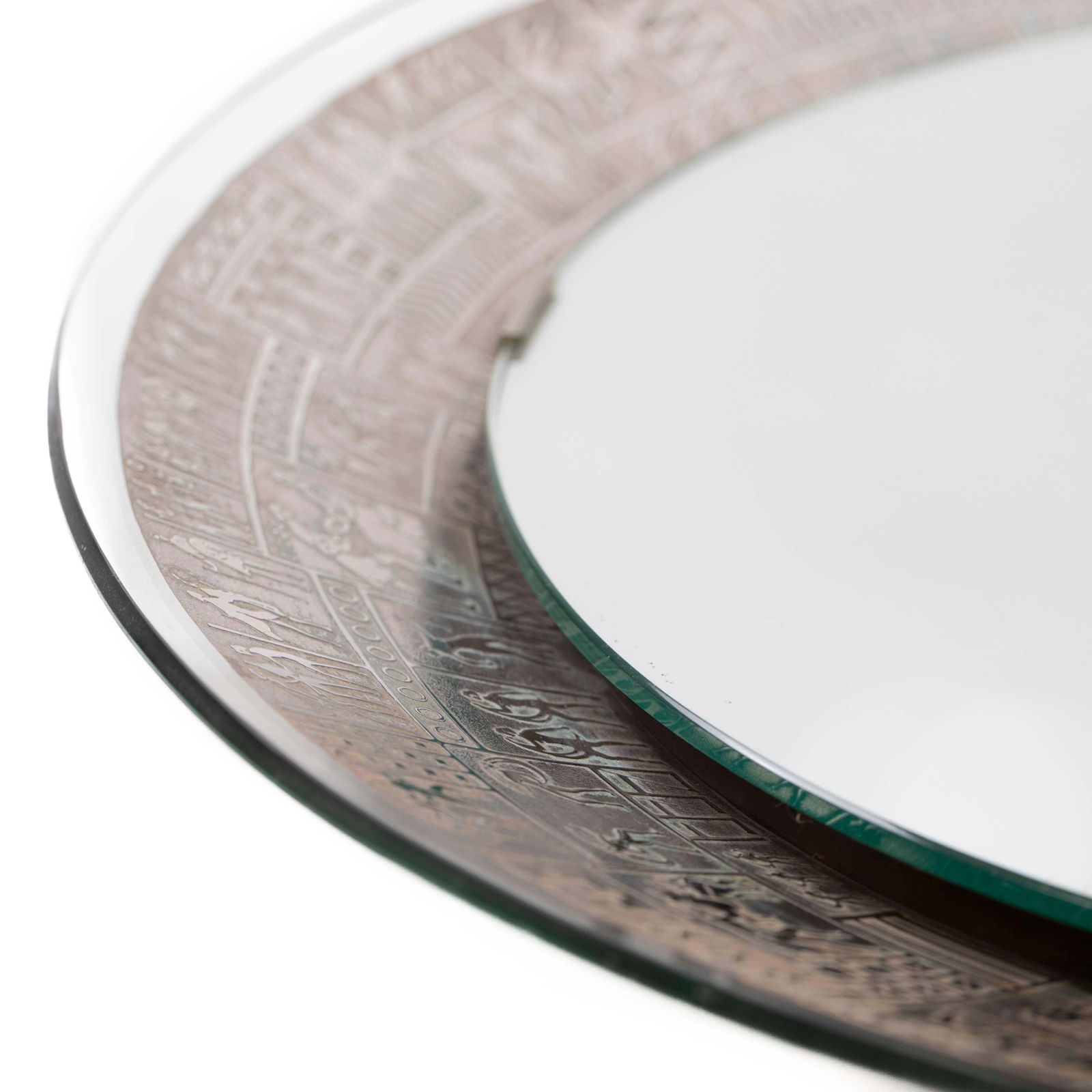 photo vinterior Round Italian Mid Century Relief Mirror Stylized Mythological Decoratiion 1970s