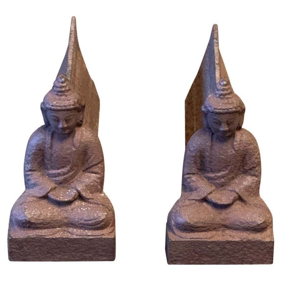 Rare French 'Buddha' Andirons, Fire Dogs, 19th Century