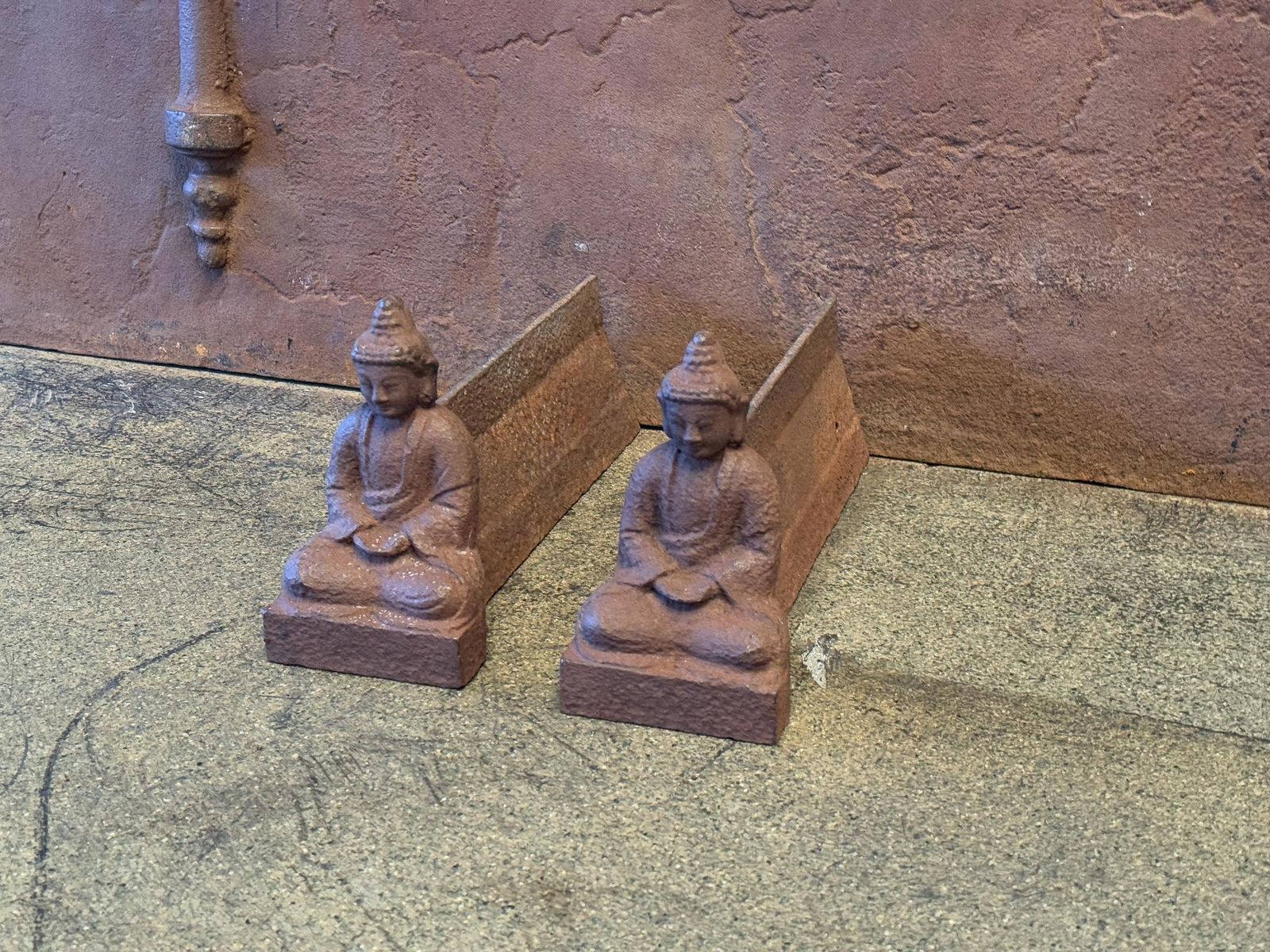 Rare French 'Buddha' Andirons, Fire Dogs, 19th Century photo vinterior
