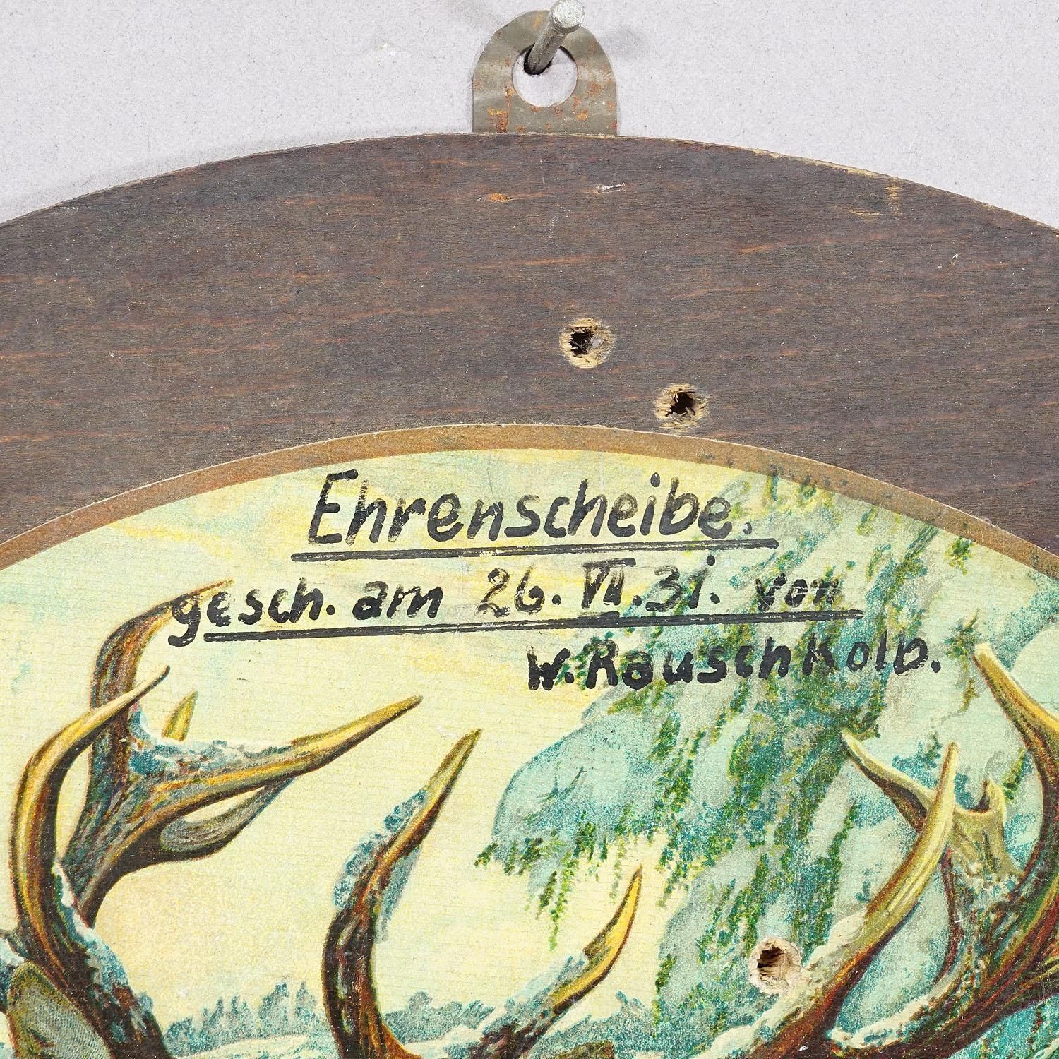 Antiek ereschietschijf Hert in Winter 1931 photo for sale