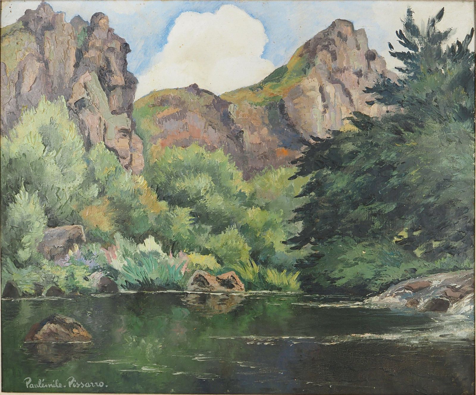 Paul Emile Pissarro Normandy : River And Mountains   Original Oil On Canvas, Handsigned 1955 photo for sale