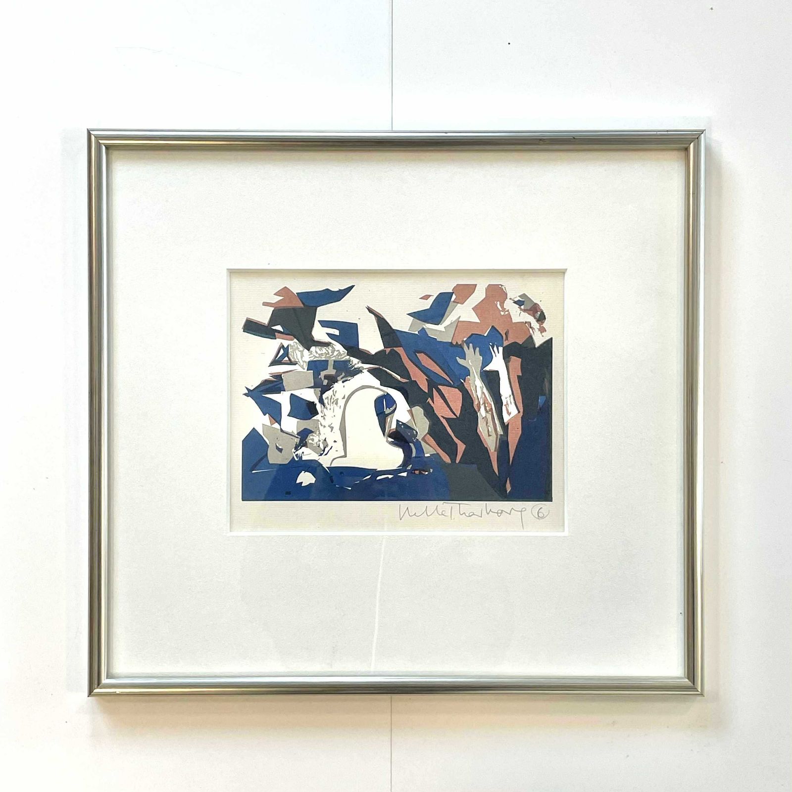 Danish Vintage Postmodern Expressionist Abstract Woodcut Print By Artist Helle Thorborg (B. 1927) photo furniture