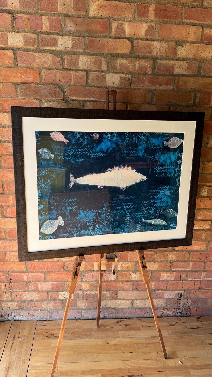 Large Solid Black Glazed Wooden Frame With Mounted “The Goldfish” Fish Print By Paul Klee