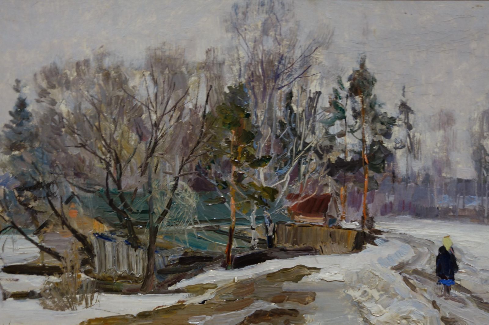 "Winter" White, Snow, Russia, 20th Oil Cm. 38 X 61 1978 photo Art