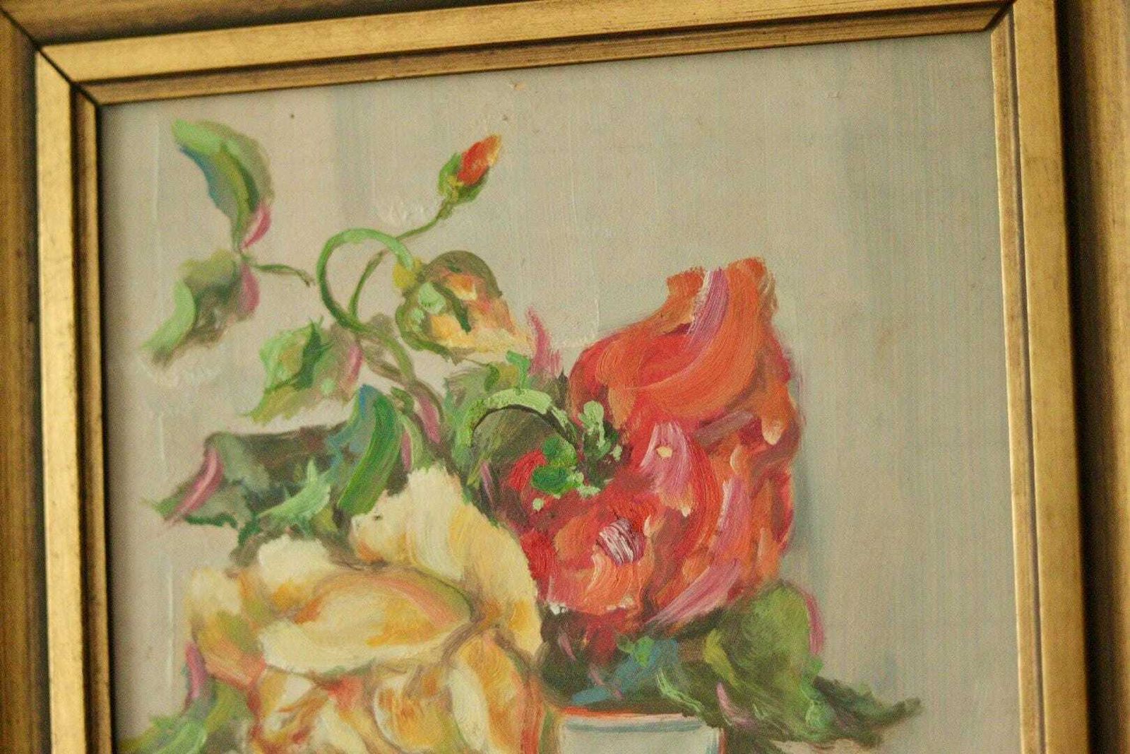 photo furniture Original Swedish Oil On Panel – “Still Life: Vase Of Roses” – Signed & Framed, 40.5 X 34.5 Cm (15.9 X 13.6 In)