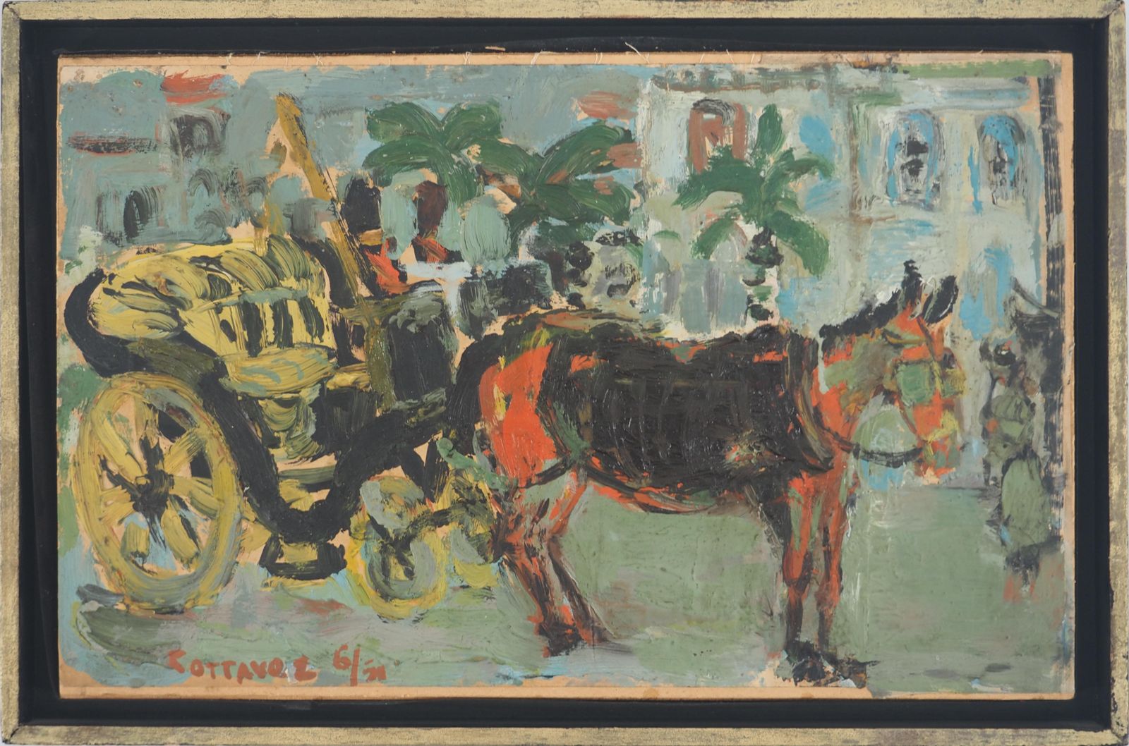 André Cottavoz French Riviera : The Cabriolet   Original Oil Painting, Signed 1951