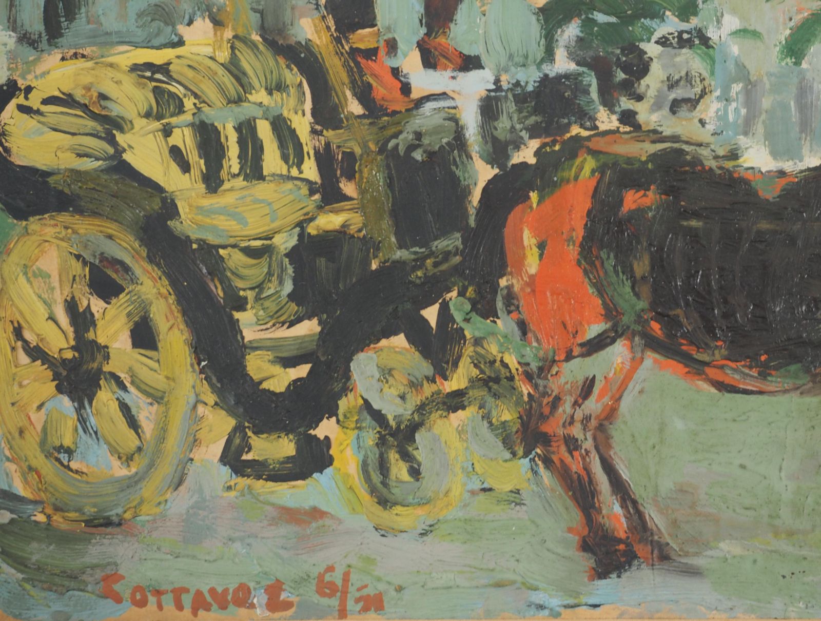 André Cottavoz French Riviera : The Cabriolet   Original Oil Painting, Signed 1951 photo Art