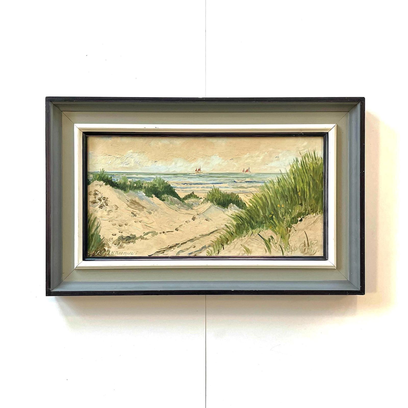 Danish Vintage Oil Painting From 1991 With A Coastal Motive Of The North Sea