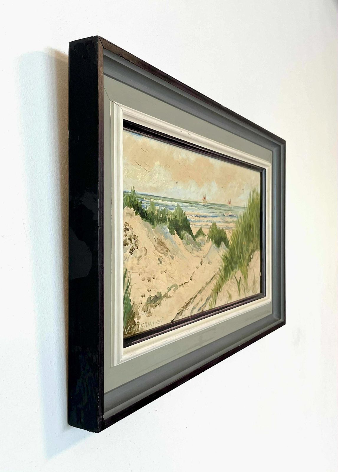 Danish Vintage Oil Painting From 1991 With A Coastal Motive Of The North Sea photo for sale