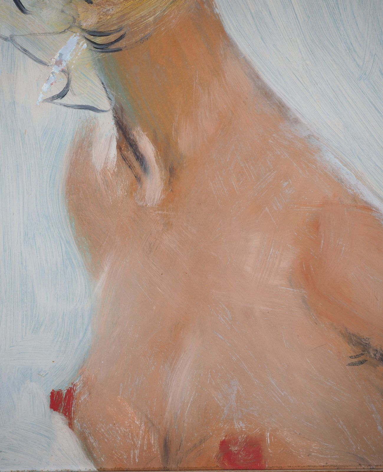 Jean Gabriel Domergue Maria, Nude On Blue Background   Original Oil Painting, Handsigned photo vintage