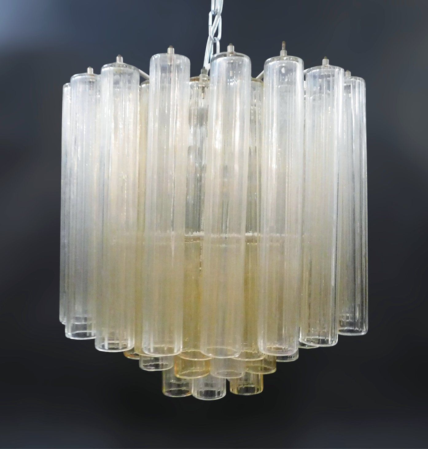 Clear And Yellow Murano Tubes Chandelier photo for sale