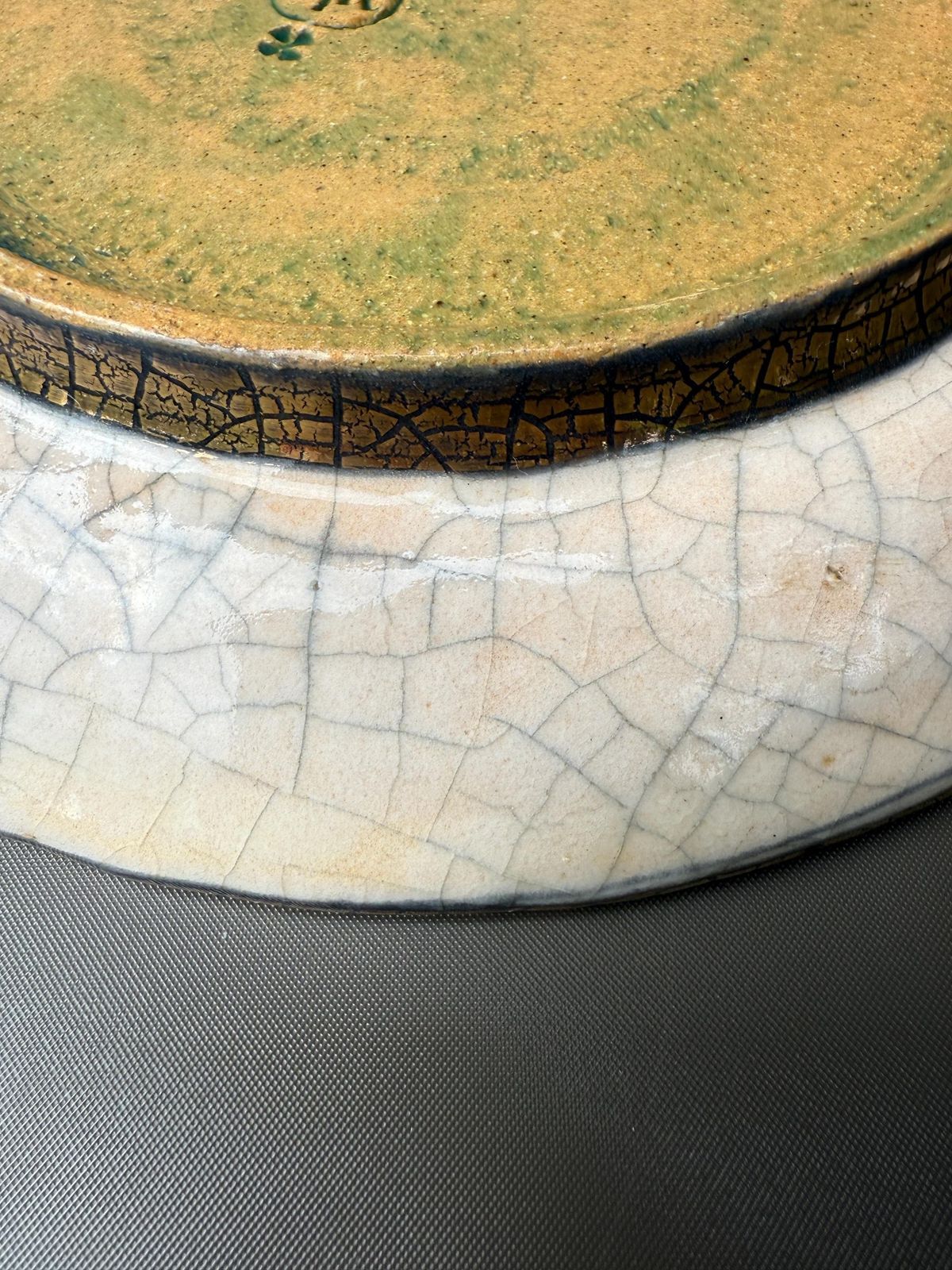 Andre Metthey (1870 1920) Glazed Ceramic Dish Plate, Art Nouveau Feather Decor photo vinterior