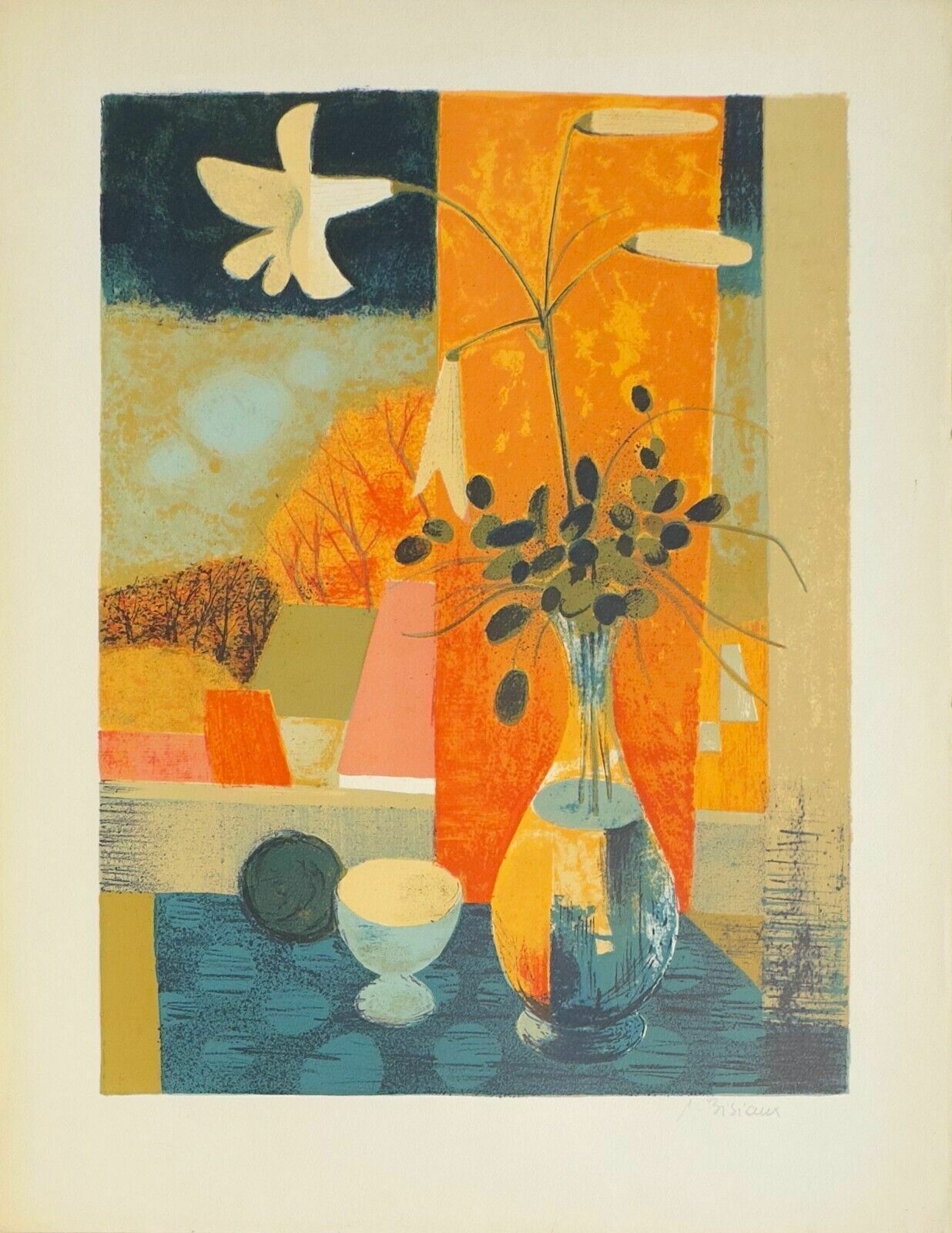 Pierre Bisiaux Signed Lithograph Signed Lithograph Still Life With Flowers