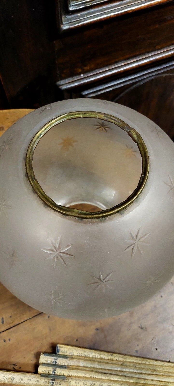 Large Antique Oil Lamp Brass XIX Century Etched Glass photo for sale