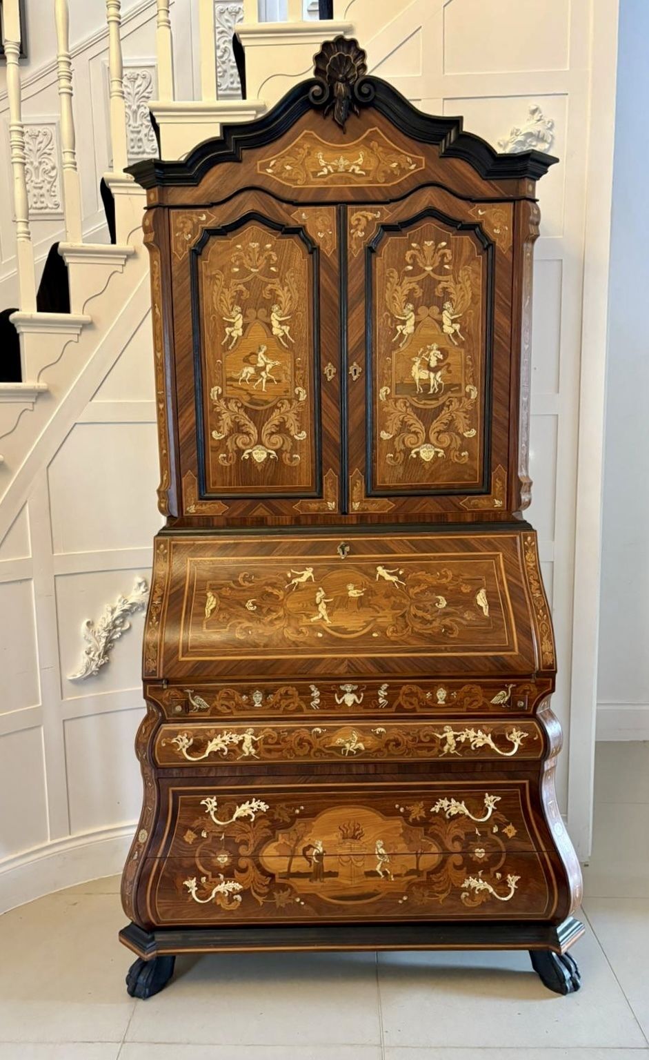 Outstanding Quality Antique Italian Marquetry Inlaid Burr Walnut Bookcase