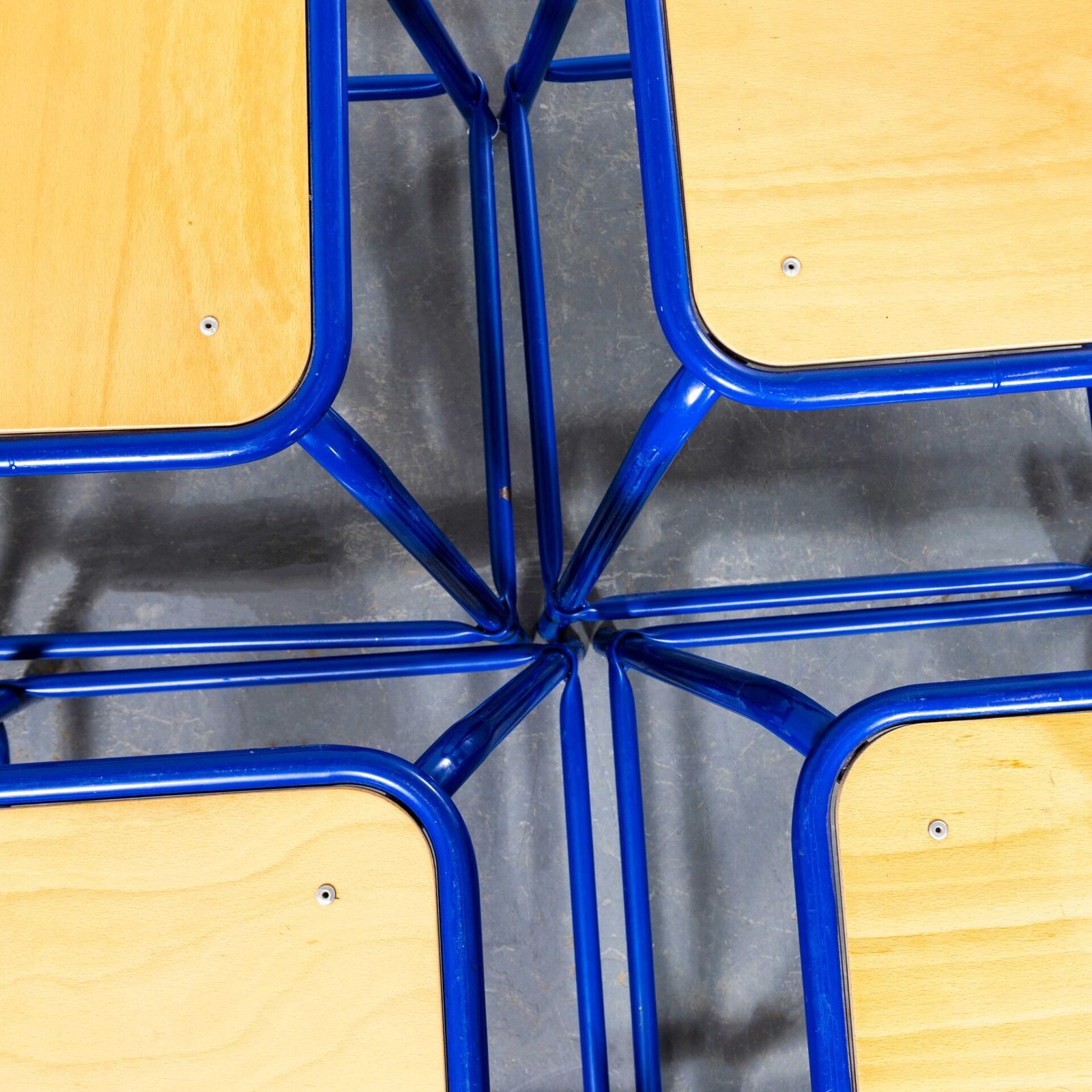 1970’s French Bright Blue Wide Laboratory Stools – Set Of Four photo buy